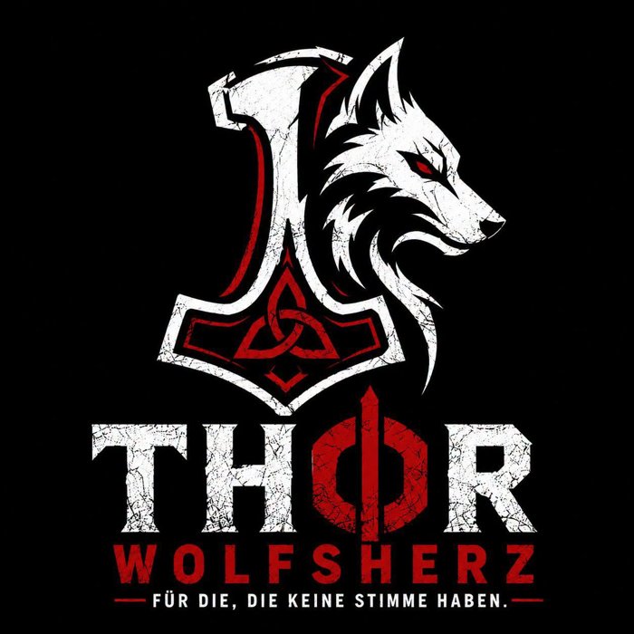 Logo Thor Wolfsherz mit Wolf und Mjölnir