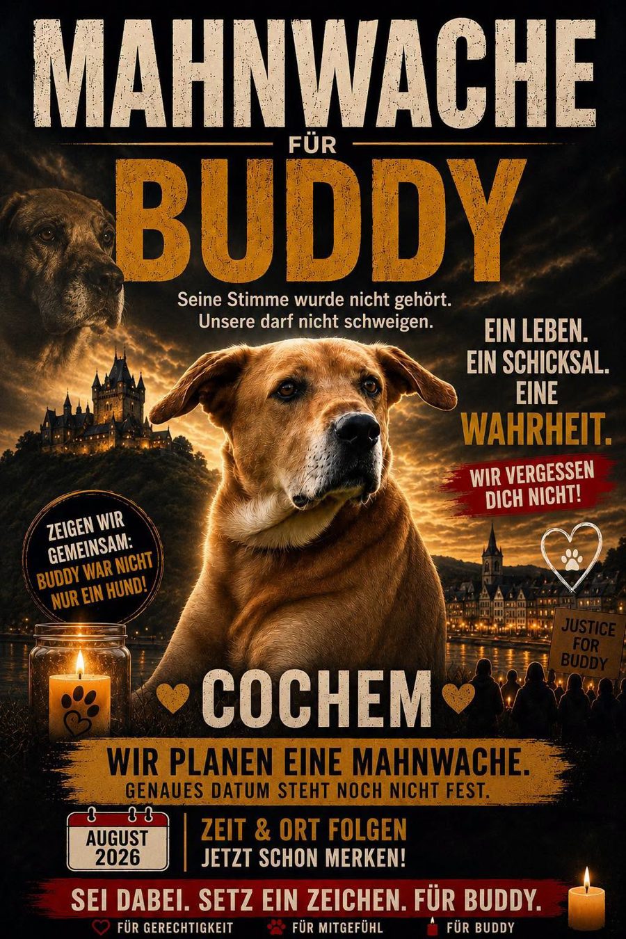 Plakat Mahnwache für Buddy in Cochem