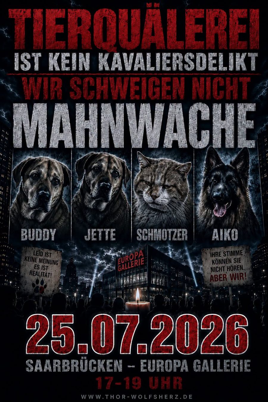 Plakat Mahnwache Saarbrücken Europa Galerie